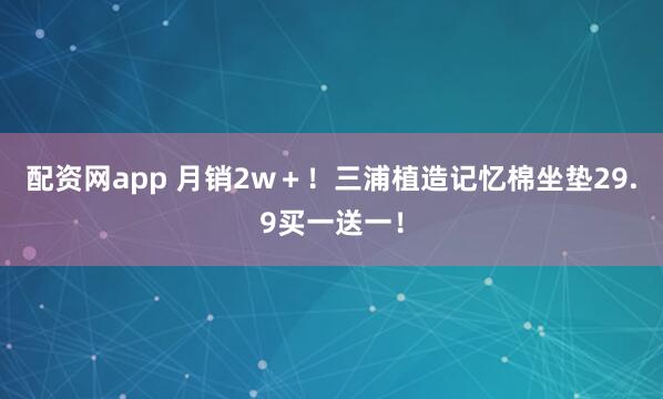 配资网app 月销2w＋！三浦植造记忆棉坐垫29.9买一送一！